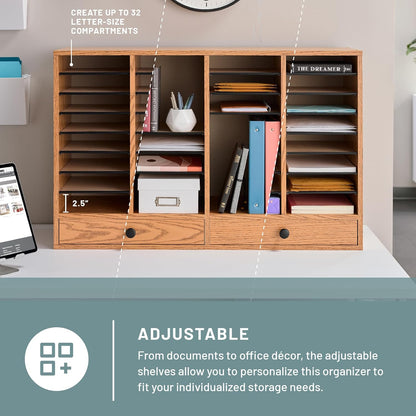 Safco 9422GR Wood Adjustable Literature & Paper Organizer, 16 Adjustable Compratment, Stackable Durable Construction, Home, Office, Mailroom, Classroom Mailbox , Gray