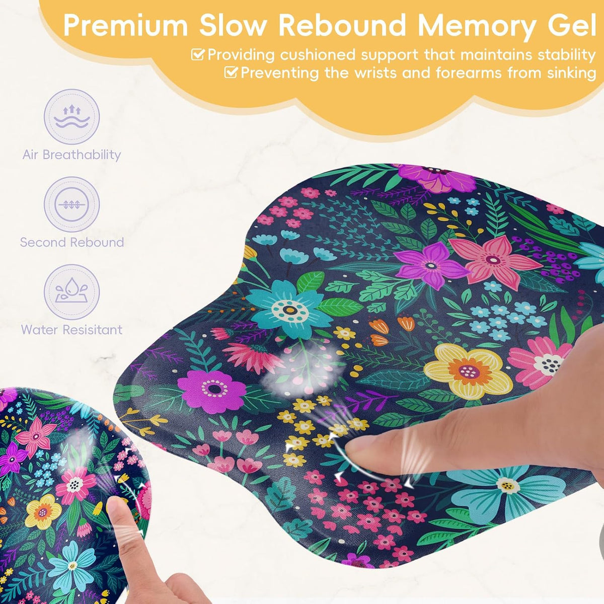 Wrist Support Mouse Pad Anti Slip Rubber Wrist Rest Mousepad 9in X 8in Small Desktop Notebook Mouse Mat for Working and Gaming (M-Pink Floral)