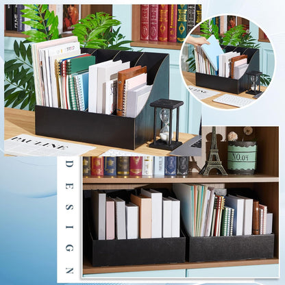3 Pack Cardboard Magazine File Holders 12 Grids Vertical Book Bins 10.6'' x 10.2'' x 14'' Magazine Document Storage Box for Desk Shelves Home Office Classroom Library Use (White)