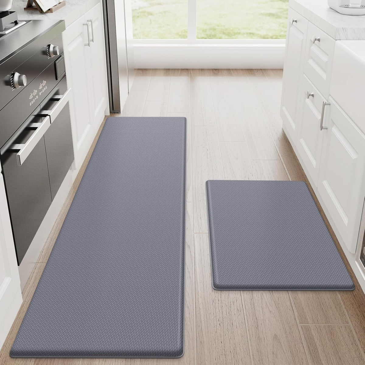 StepRite Kitchen Mats, 2PCS Kitchen Rugs, Cushioned Anti Fatigue Kitchen Mats for Floor, Non-Slip Standing Desk Mat, Waterproof Kitchen Rug Set for Kitchen, Floor, Office, 17.3"x30"+17.3"x47", Black