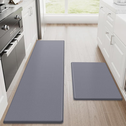StepRite Kitchen Mats, 2PCS Kitchen Rugs, Cushioned Anti Fatigue Kitchen Mats for Floor, Non-Slip Standing Desk Mat, Waterproof Kitchen Rug Set for Kitchen, Floor, Office, 17.3"x30"+17.3"x47", Black