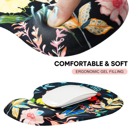 JIKIOU Mouse Pad, 2 Pack Ergonomic Mouse Pads with Comfortable Gel Wrist Rest Support and Smooth Cloth, Non-Slip PU Base for Easy Typing Pain Relief Durable and Easy to Clean Small Black