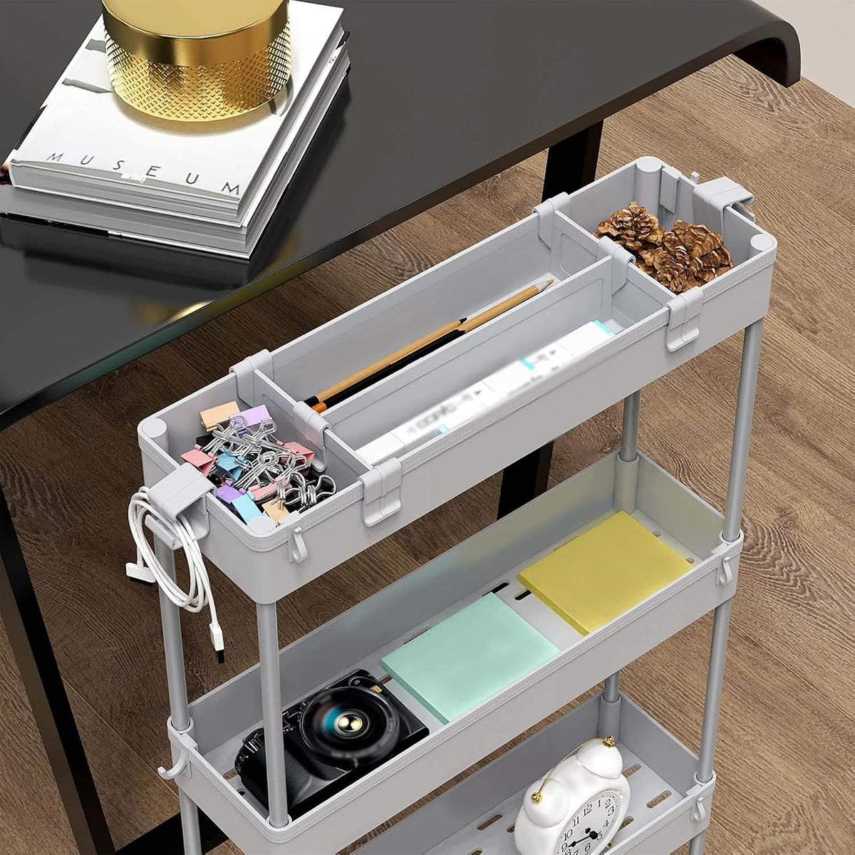 SPACELEAD Slim Storage Cart 4 Tier,Bathroom Organizer Rolling Utility, Mobile Shelving Unit Slide Out for Office, Kitchen, Laundry Room & Narrow Places,White