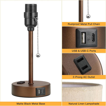 Dicoool Bedside Table Lamp for Bedroom - Small Desk Lamp with USB Ports