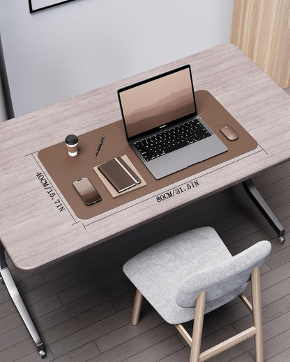 Double-Sided Desk Pad, 31.5"x15.7"Leather Desk Mat, Eco Cork Desk Pad Protector,Large Mouse Pad,Waterproof Desk Blotter for Office/Home(Coffee)