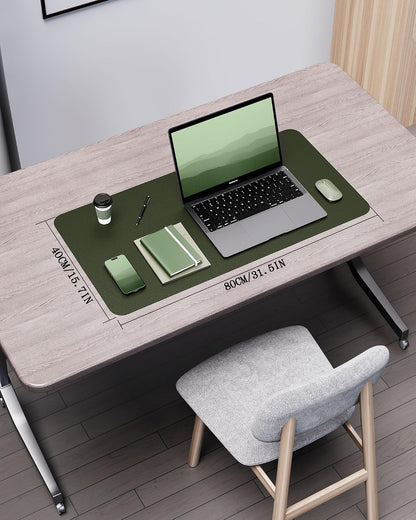 Double-Sided Desk Pad, 31.5"x15.7"Leather Desk Mat, Eco Cork Desk Pad Protector,Large Mouse Pad,Waterproof Desk Blotter for Office/Home(Coffee)