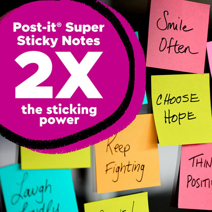 Post-it Super Sticky Notes, 15 Sticky Notes Pads, 3 x 3 in., School Supplies and Oﬃce Supplies, 2X the Sticking Power, Assorted Brights
