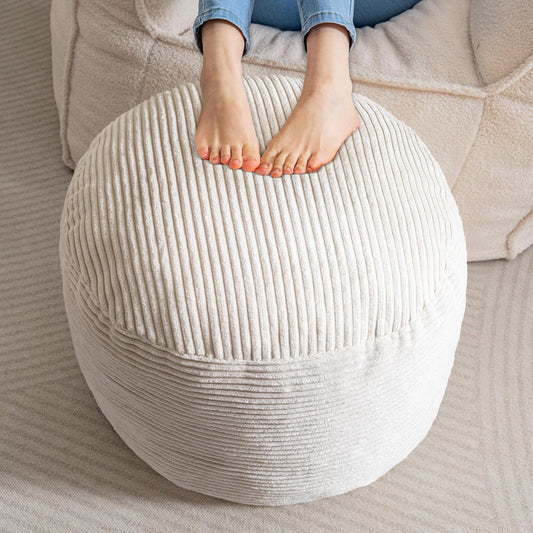 Round Stuffed Pouf Ottoman, Corduroy Poufs with Foam Chunk Filling, Furry and Fluffy Pouf Foot Stool Storage Ottoman, 20 X 15 Floor Poufs Foot Rest for Living Room, Dark Grey