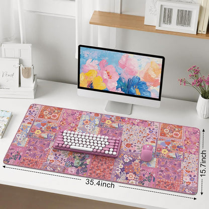 Desk Mat,Mouse Pad for Office Desk,35.4x15.7in,Pink Flowers