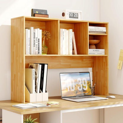 Desktop Bookshelf, Countertop Storage Hutch with 5 Shelves for Computer Desk, Desk 3-Tier Display Rack, Multipurpose Wood Desktop Hutch Storage Organizer for Dorm Office Home