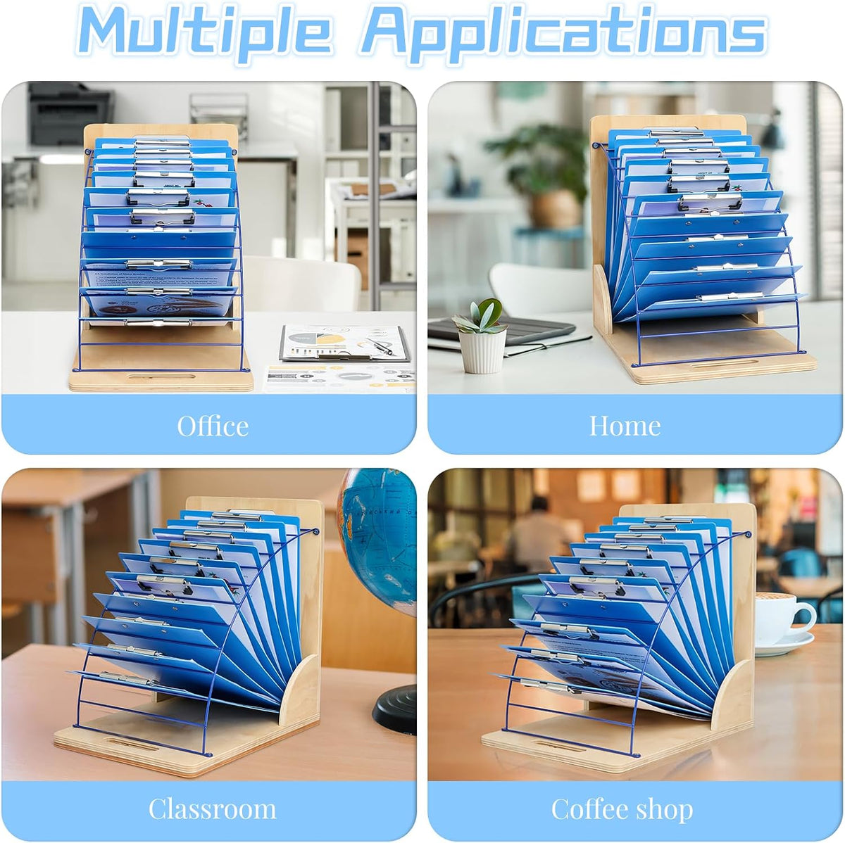 CuleedTec Clipboard Holder, Clipboard Storage Rack | Wooden Clipboards Stand with Sturdy Metal Shelf | Clipboard Organizer for Classroom, Office, and Home (Assembly Required) (2 PCS)