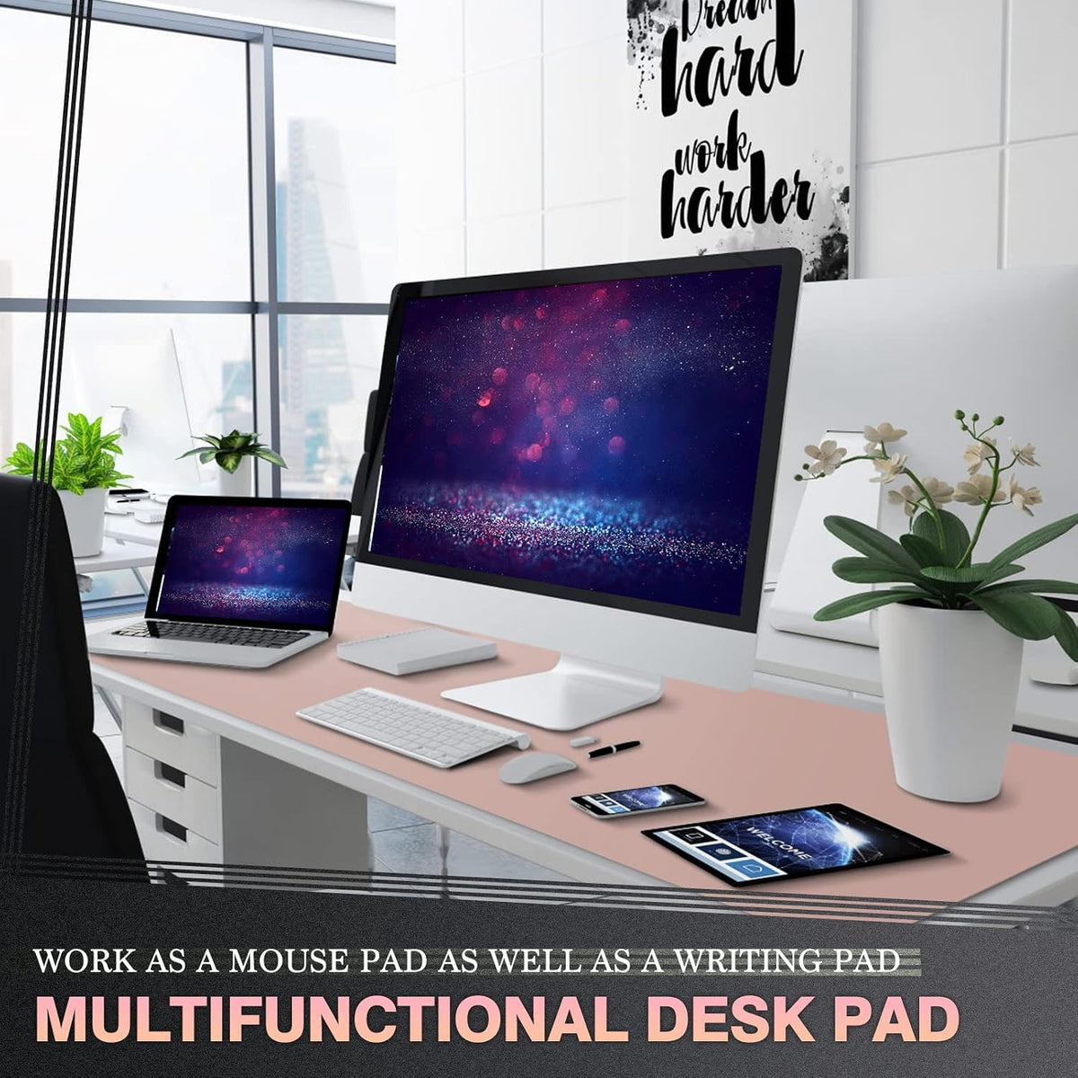 K KNODEL Large Office Leather Desk Mat, Mouse and Keyboard Pad, Computer and Laptop Mat, Desktop Protector and Cover, Writing Pad and Blotter (31.5"x15.7", Black)