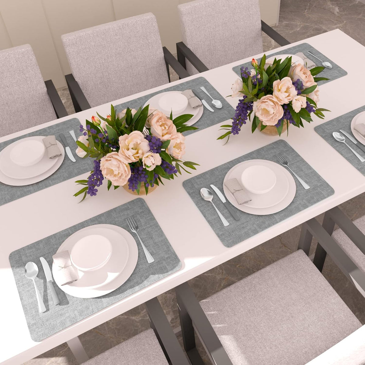 Maxpearl Faux Leather Placemats Set of 6 - Waterproof - Wipe Clean - Heat Resistant - Anti Slip Dining Table Place Mats, Suitable for Indoor & Outdoor Use, 17’’×12’’, Beige