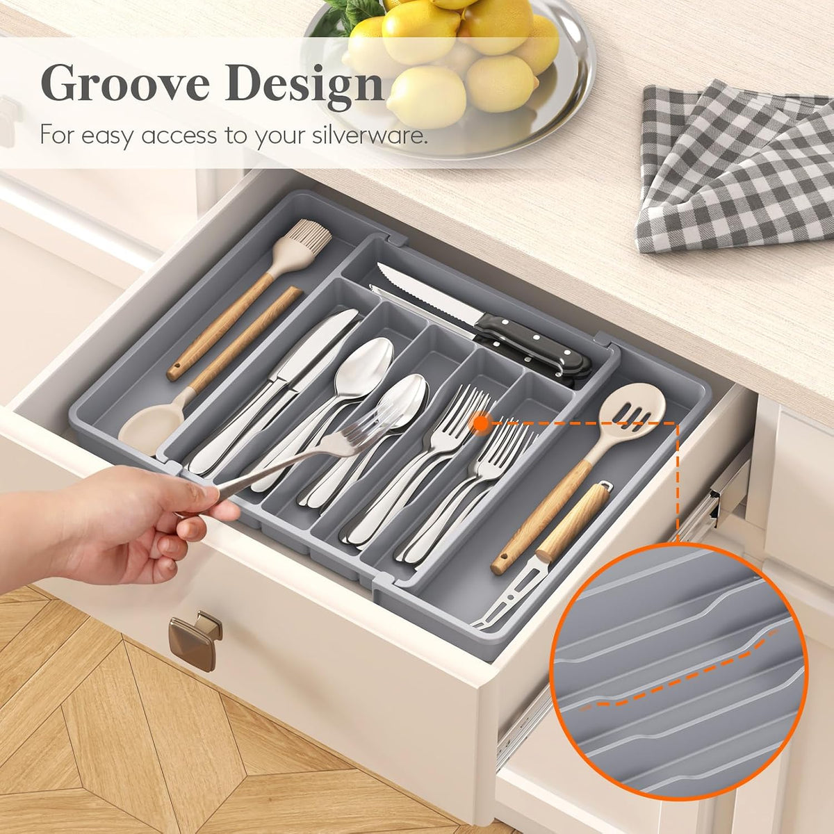 Expandable Silverware Drawer Organizer, Kitchen Utensil Tray