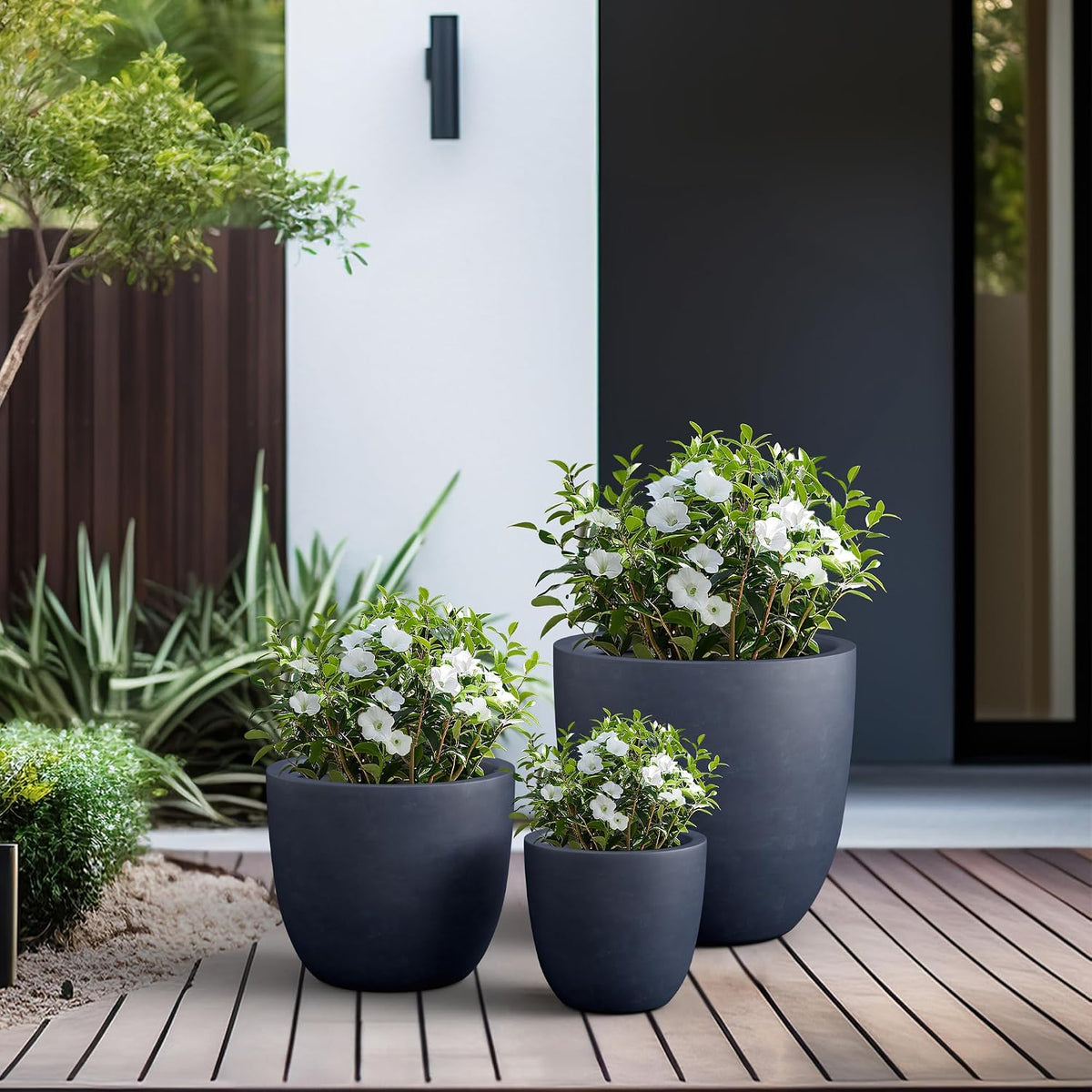 Kante 8.9" H x 10" W Small Concrete Planter, Compact Desktop Plant Pot with Drainage Hole & Rubber Plug – Lightweight Breathable Cement Container for Succulents, Cactus, Herbs, Indoor Outdoor, Gift