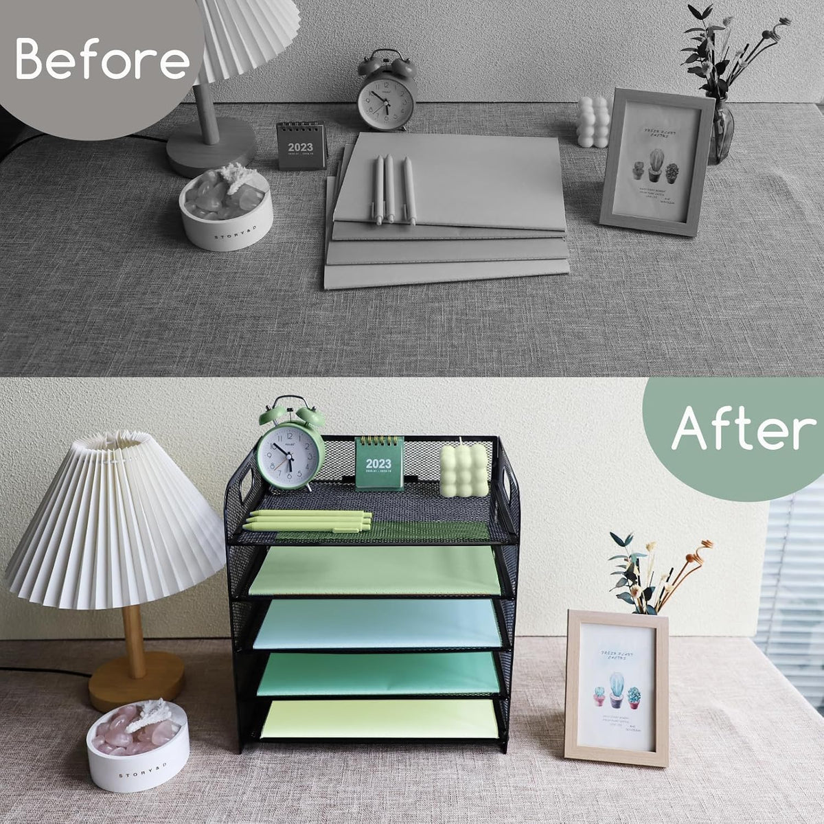 Paper Letter Tray with Handle, 3 Tier Metal Mesh Desk File Organizer, A4 Paper Desktop Filing Trays, Desk Tidy Magazine Document Holder for Home Office, Black