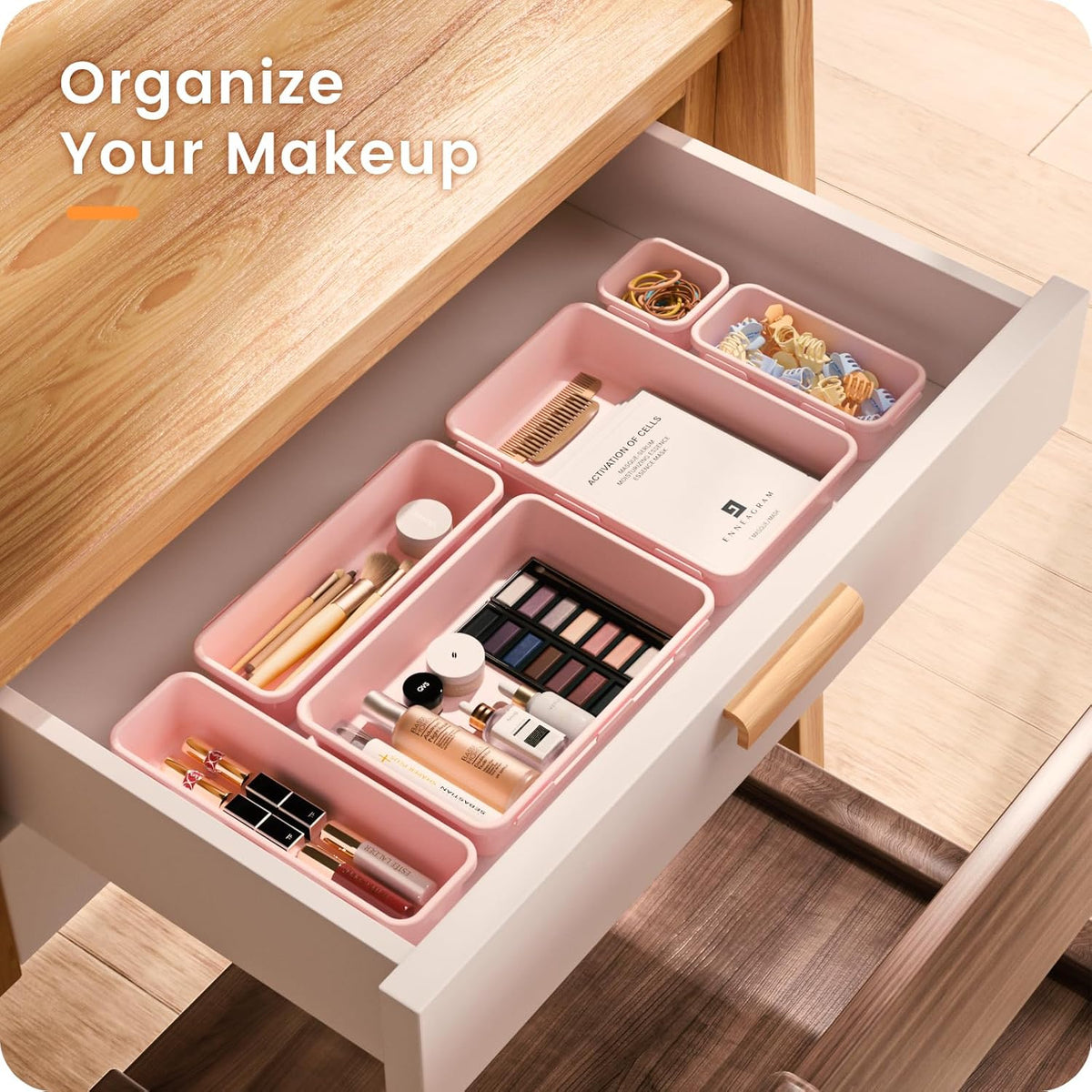 A-LuGei 【Military Grade】 Drawer Organizer, 【𝟱𝗦𝗶𝘇𝗲】 Makeup organizer, 【Holds 177 Items】 Bathroom Organizers and Storage, Organization and Storage, Desk Drawer Organizer for Vanity (Clear)