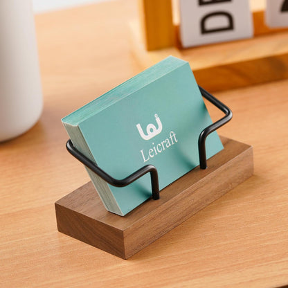 Business Card Holder for Desk, Modern Card Organizers and Office Desk Accessories for Men and Women (Walnut Golden)