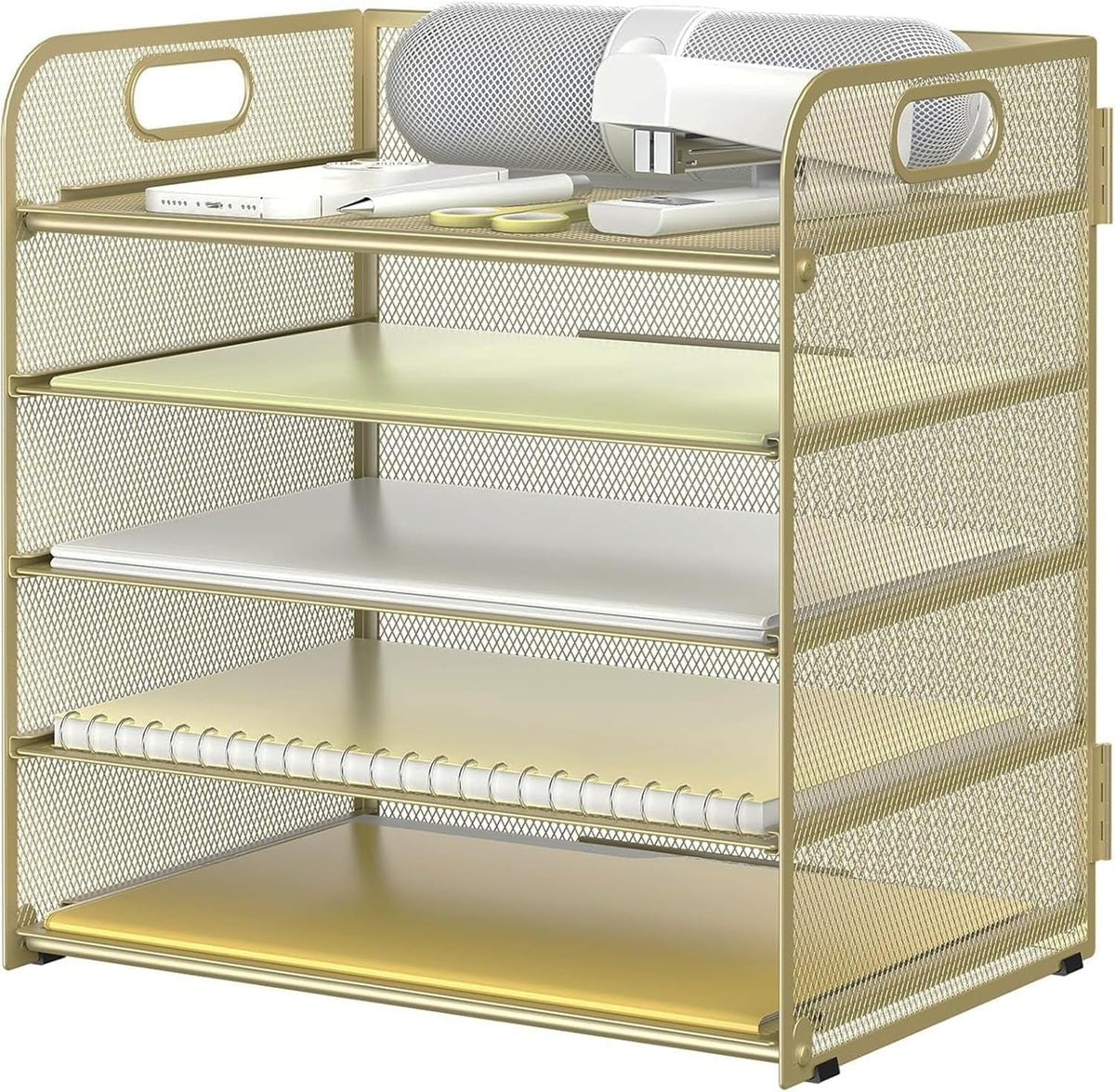 Letter Tray Paper Organizer 5-Tier Desk Organizer File Organizer Paper Holder with Handle, Metal Desktop Document Shelf Tray Office Classroom Organization - Black