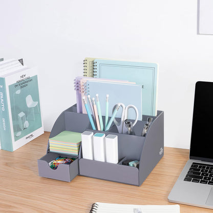My Space Organizers Clear Acrylic Desk Oganizer, 9 Compartments, Office Supplies and Desk Accessories Organizer, Home Decor Desktop Organizer (Clear)