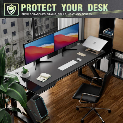 K KNODEL Large Office Leather Desk Mat, Mouse and Keyboard Pad, Computer and Laptop Mat, Desktop Protector and Cover, Writing Pad and Blotter (31.5"x15.7", Black)