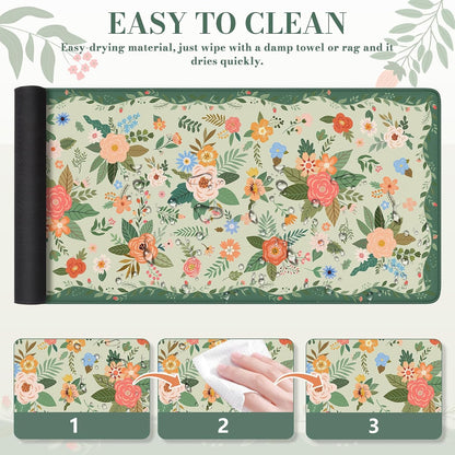 Desk Mat,Mouse Pad for Office Desk,35.4x15.7in,Pink Flowers