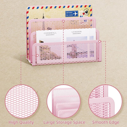 Marbrasse Mail Organizer for Desk, 3-Slot Mesh Metal Mail Holder countertop, Letter Holder, Office Desktop Envelope and Document Storage Rack (2P)