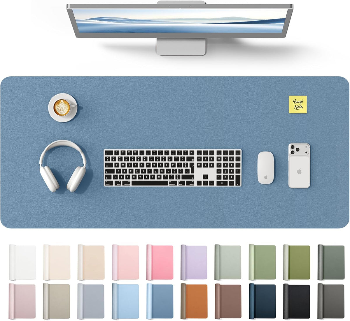YSAGi Leather Desk Pad Protector, Office Desk Mat, Large Mouse Pad, Non-Slip PU Leather Desk Blotter, Waterproof Laptop Desk Writing Pad for Office and Home (23.6" x 13.8", Eggshell) - Colors B