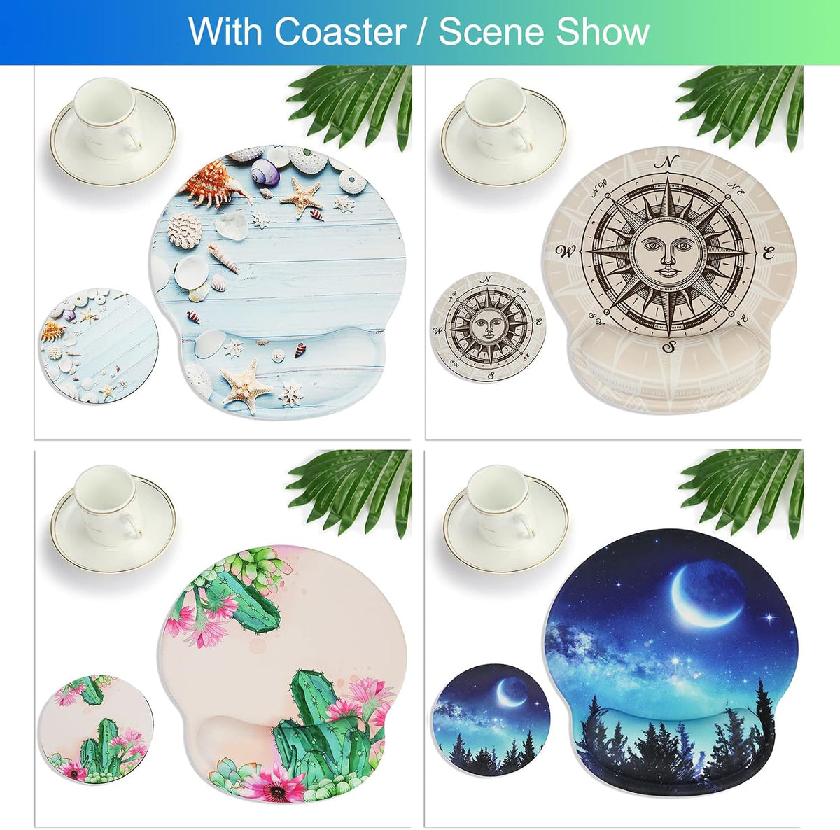 Ergonomic Mouse Pad with Wrist Support Rest,Large Mousepad Gel Wrist Rest, with Coaster Non-Slip & Pain Relief for Computer, Desk, Home&Office-Beach - Colors B