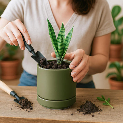 D'vine Dev 4.7 Inch Ceramic Planter Pot with Drainage Hole and Saucer, Indoor Cylinder Round Planter Pot, Teal, 94-O-B-9