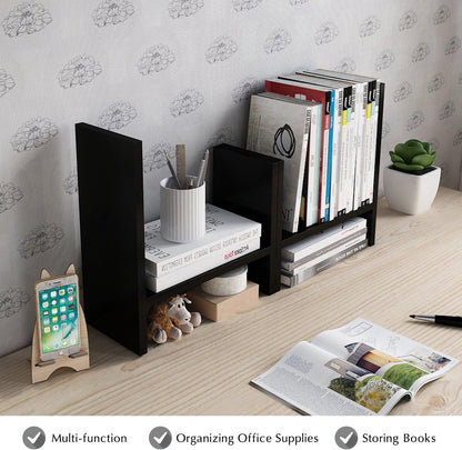Jerry & Maggie Desktop Organizer Office Storage Rack Adjustable Wood Display Shelf Free Style Double H, Multi-Functional Mini Bookshelf for Desk Natural Stand (White)