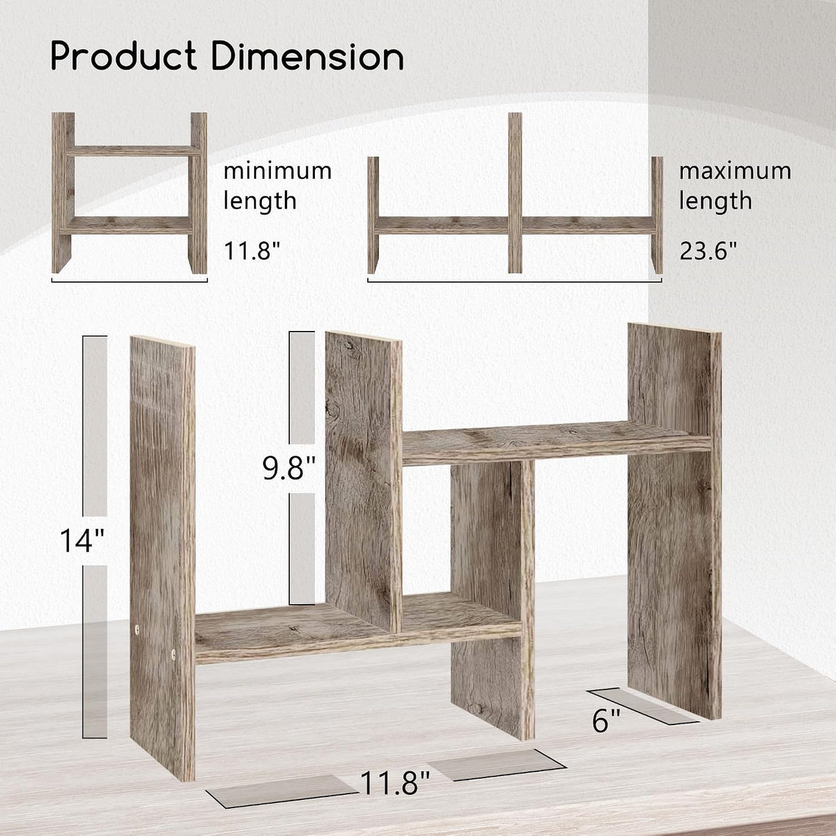 Jerry & Maggie Desktop Organizer Office Storage Rack Adjustable Wood Display Shelf Free Style Double H, Multi-Functional Mini Bookshelf for Desk Natural Stand (White)