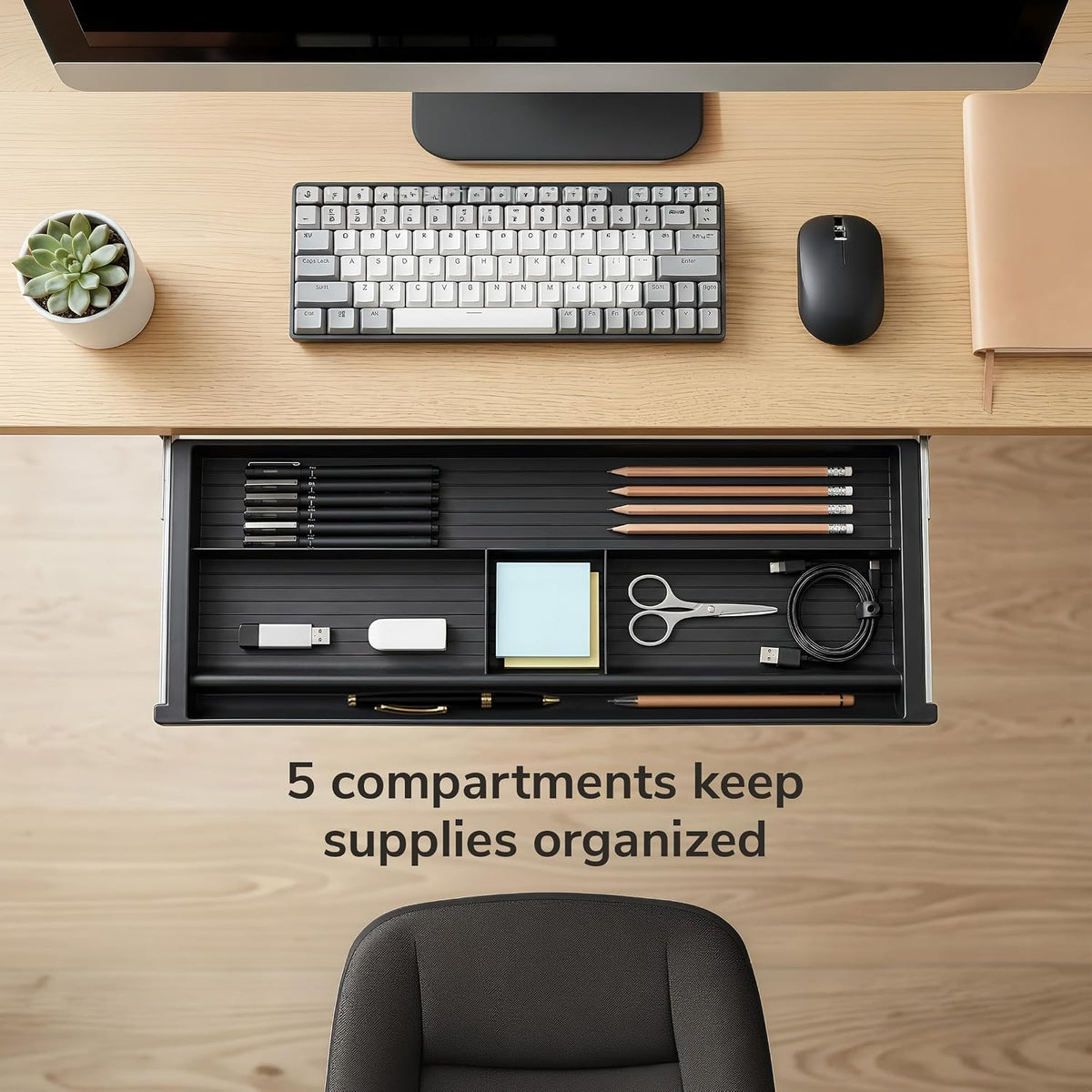 Mount-It! Under Desk Pencil Drawer | 21.25” W, Ball Bearing Slide-Out Organizer for Office Supplies, Paper & Pencils | Fits Desks Over 1” Thick, Adjustable Extension 16.25”–28”