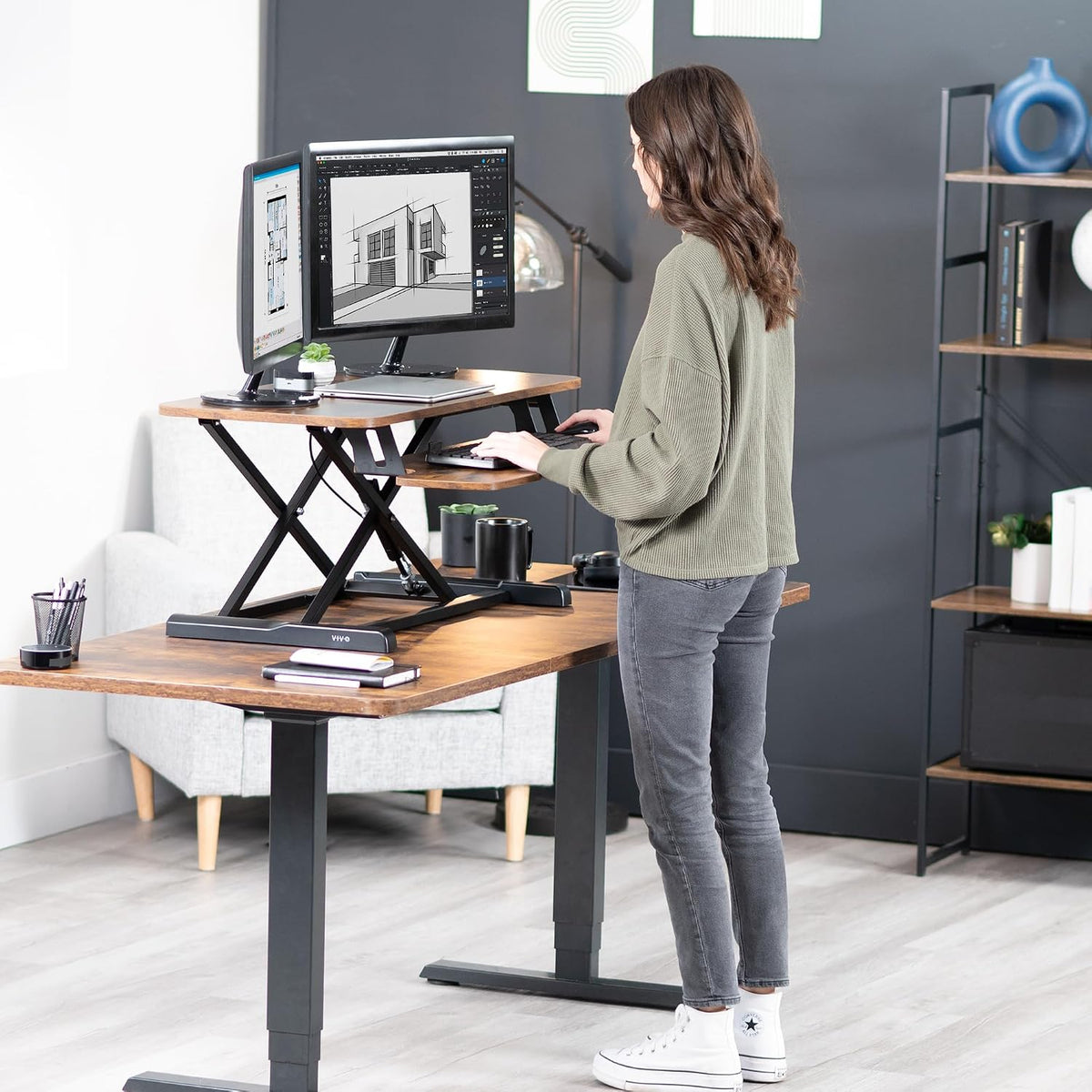 Black 32 in Standing Desk Converter, DESK-V000K