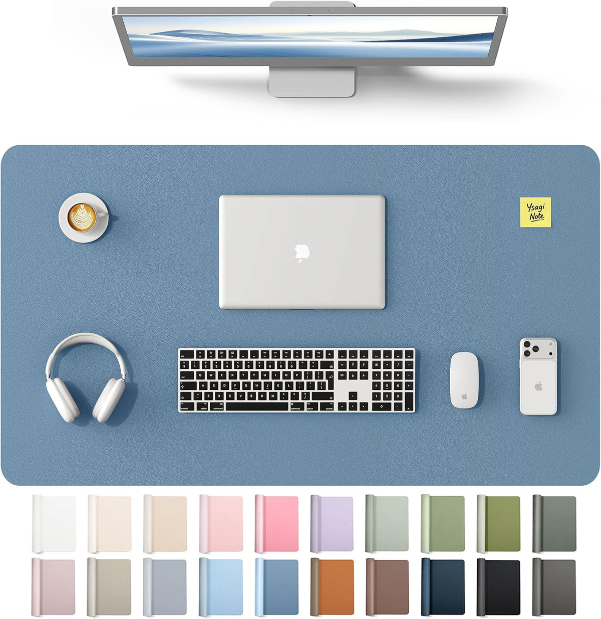 YSAGi Leather Desk Pad Protector, Large Mouse Pad, Non-Slip PU Leather Desk Blotter, Waterproof Writing Pad for Office and Home (31.5" x 15.8", Eggshell) - Colors B