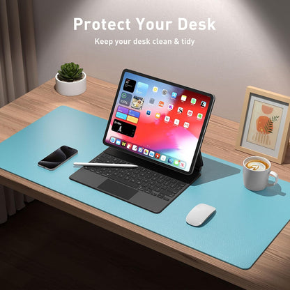 Aothia Leather Office Desk Pad Protector, Non-Slip PU Leather Desk Blotter, Waterproof Laptop Writing Mouse Pad for Office and Home, Black, 31.5" x 15.7" - Colors B