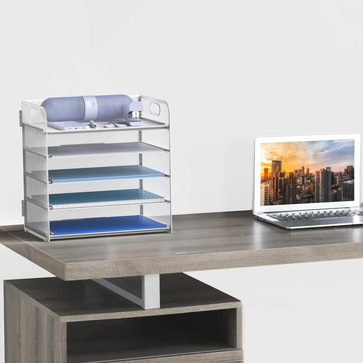 Letter Tray Paper Organizer 5-Tier Desk Organizer File Organizer Paper Holder with Handle, Metal Desktop Document Shelf Tray Office Classroom Organization - Black