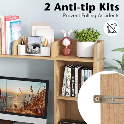 Desktop Bookshelf, Countertop Storage Hutch with 5 Shelves for Computer Desk, Desk 3-Tier Display Rack, Multipurpose Wood Desktop Hutch Storage Organizer for Dorm Office Home