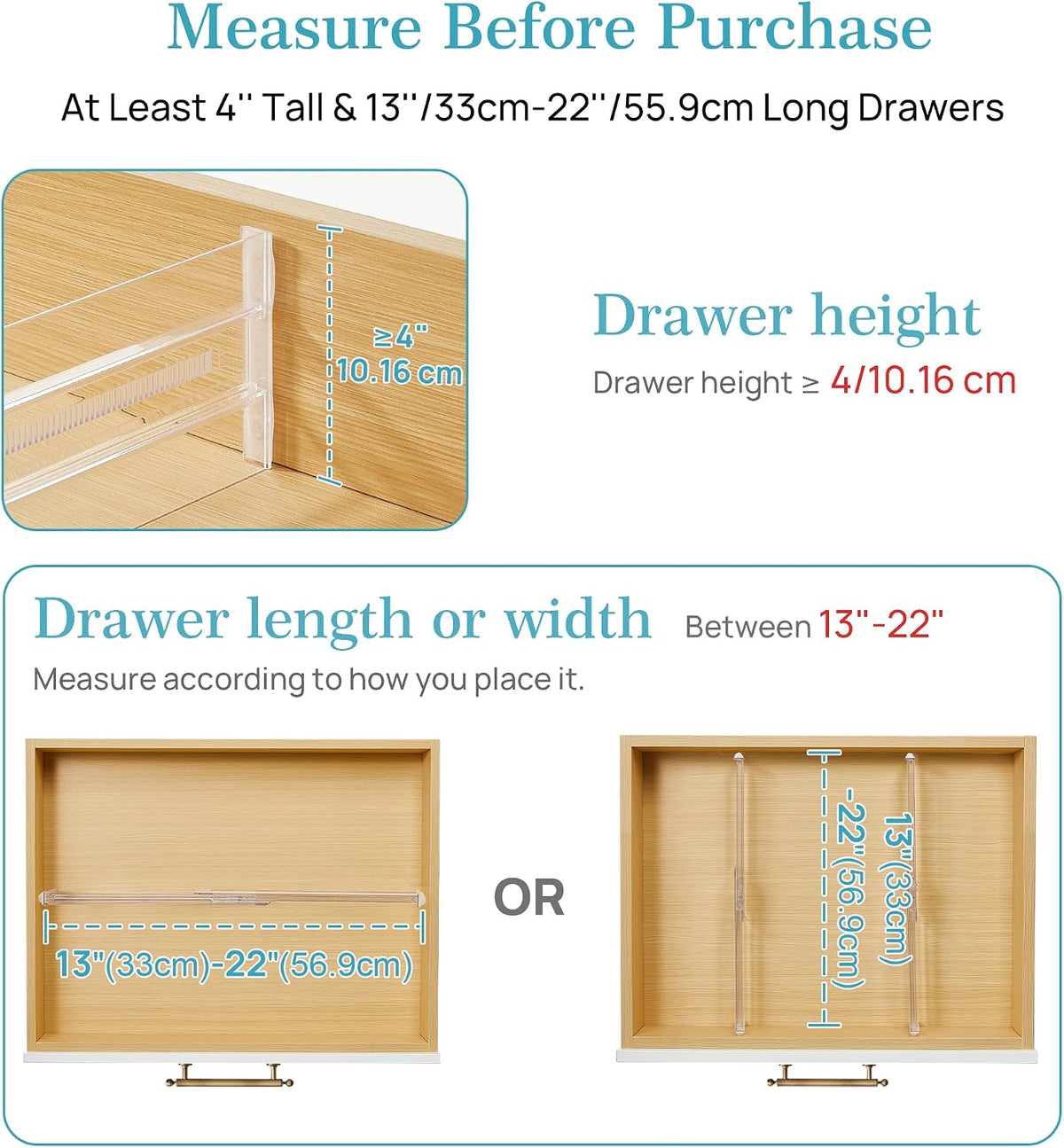 Vtopmart 8 Pack Shallow Drawer Dividers, 2.36" High 12.5"-20.8" Adjustable Expandable Kitchen Drawer Organizer, Clear Plastic Organizer Separators for Flatware, Utensil, Cutlery, Underwear, Clothes