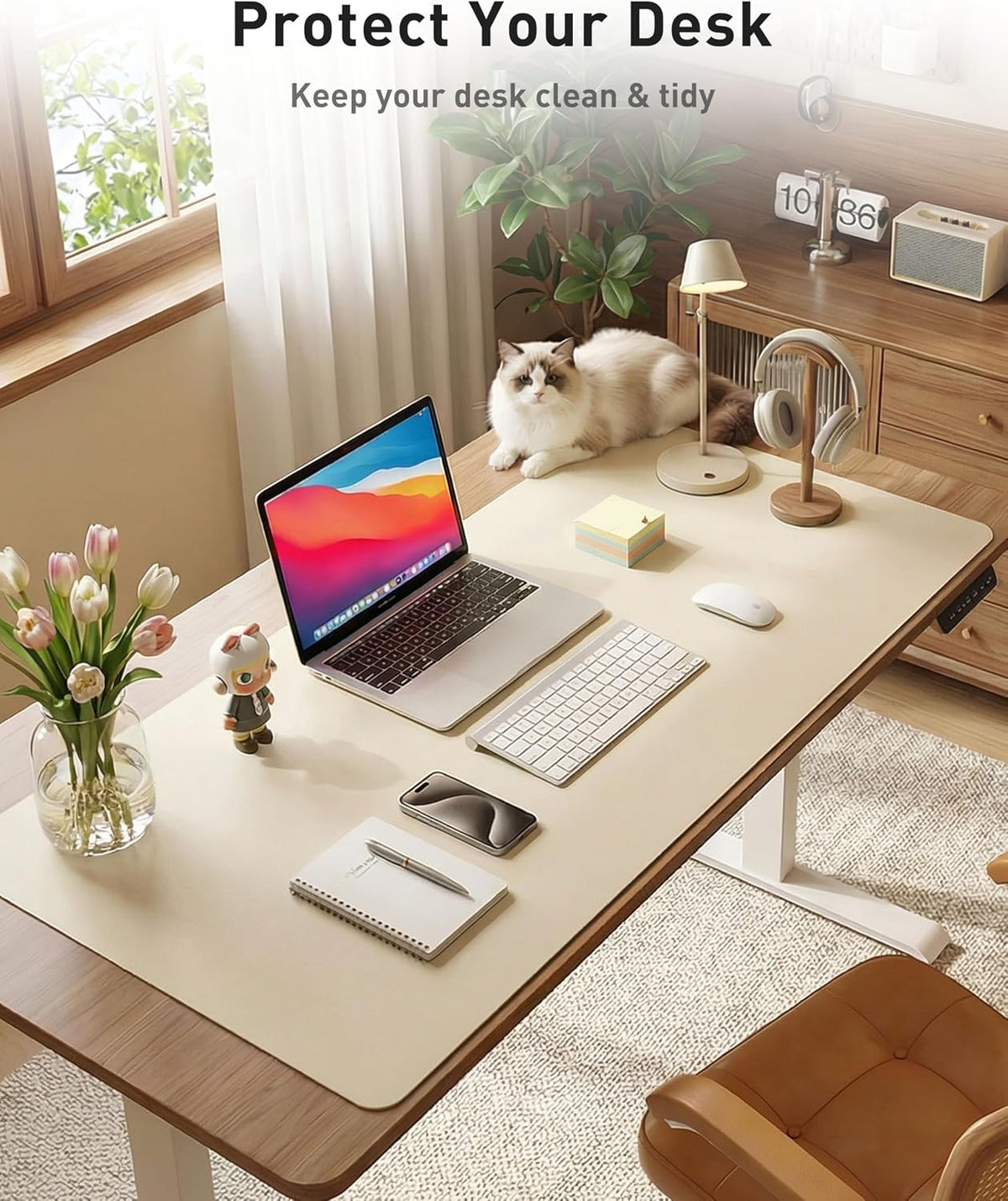 Aothia Leather Office Desk Pad Protector, Non-Slip PU Leather Desk Blotter, Waterproof Laptop Writing Mouse Pad for Office and Home, Black, 31.5" x 15.7" - Colors B