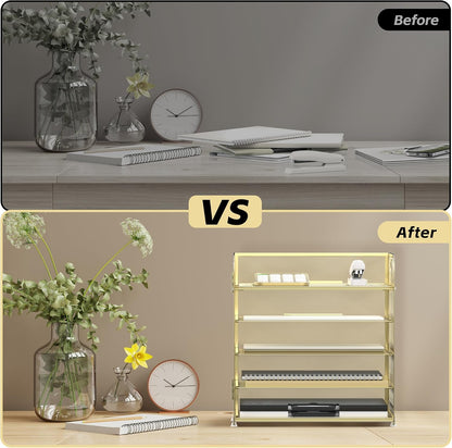 Supeasy 5 Trays Paper Organizer Letter Tray with Handle-Mesh Desk File Holders, Paper Sorter Desk Organizer for Office, Home, Classroom or School