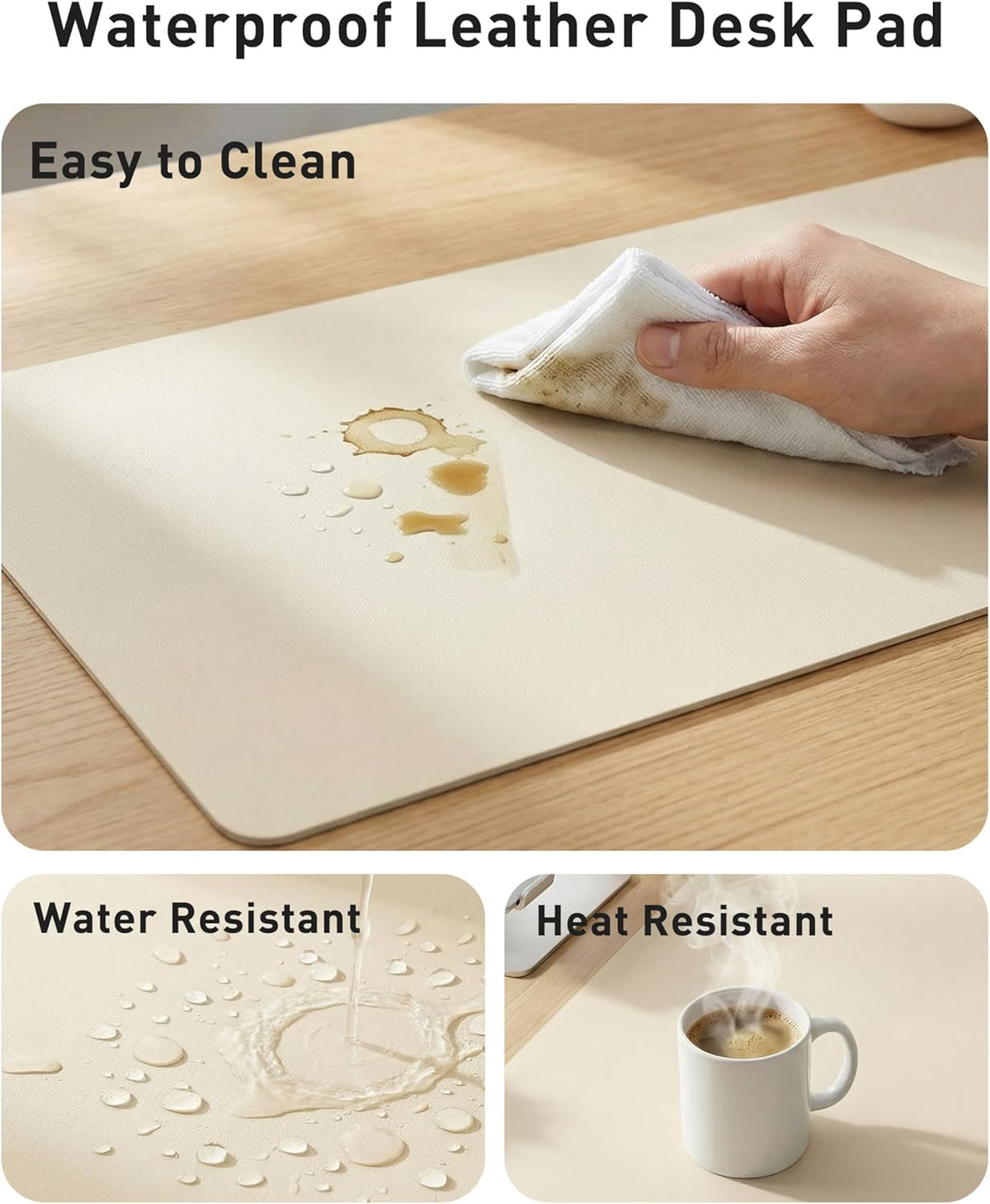 Aothia Leather Office Desk Pad Protector, Non-Slip PU Leather Desk Blotter, Waterproof Laptop Writing Mouse Pad for Office and Home, Black, 31.5" x 15.7" - Colors B