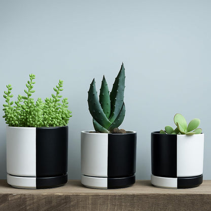 D'vine Dev 4.7 Inch Ceramic Planter Pot with Drainage Hole and Saucer, Indoor Cylinder Round Planter Pot, Teal, 94-O-B-9