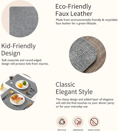 Maxpearl Faux Leather Placemats Set of 6 - Waterproof - Wipe Clean - Heat Resistant - Anti Slip Dining Table Place Mats, Suitable for Indoor & Outdoor Use, 17’’×12’’, Beige