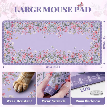 Desk Mat,Mouse Pad for Office Desk,35.4x15.7in,Pink Flowers