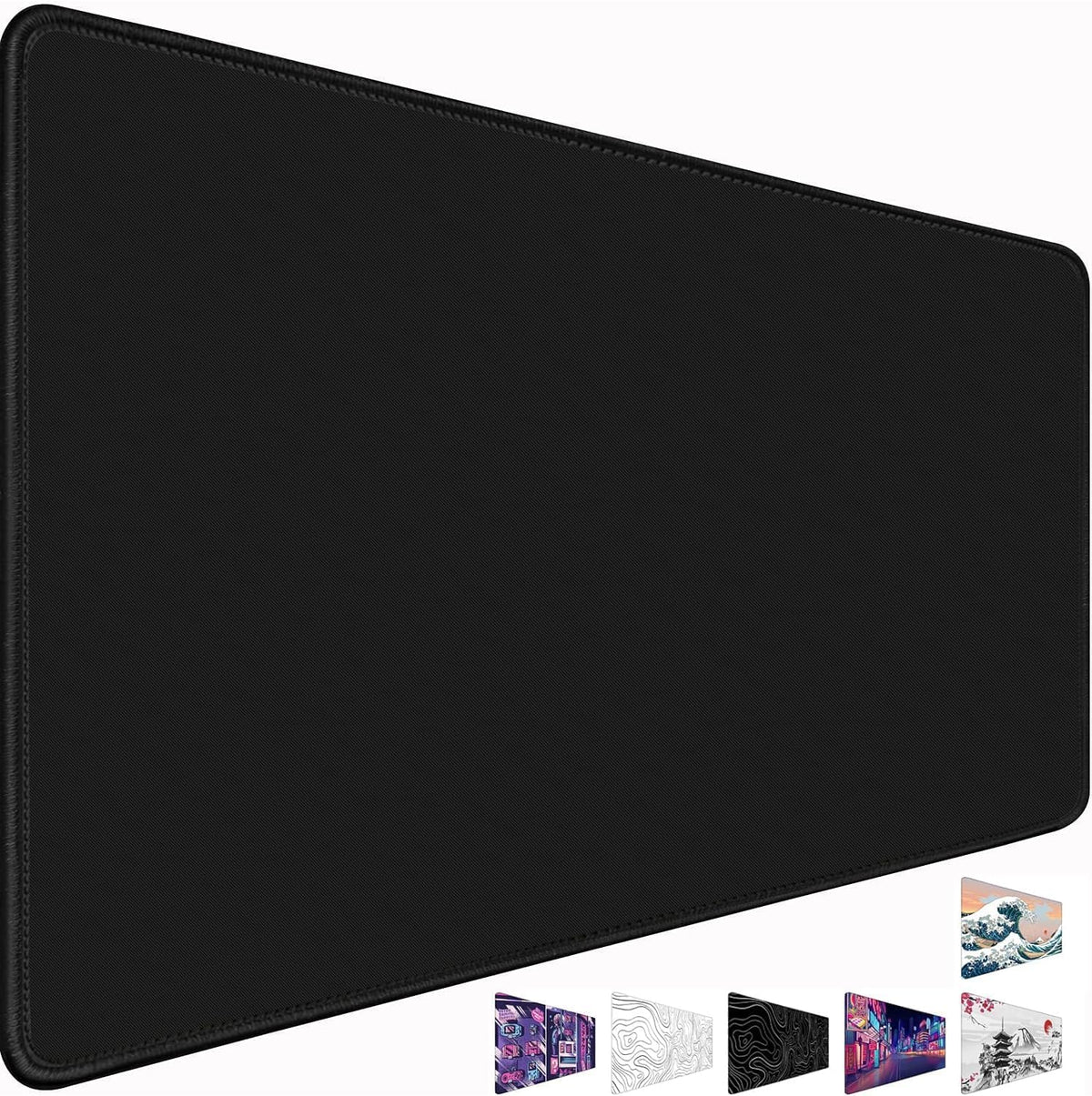 31.5" x 15.7" Waterproof Fabric Desk Pad, Rubber Anti-Slip Base, Stitched Edges No Curling, Fits Laptop Keyboard and Mouse, Smooth Office Mat Large Mouse Pad for Work Game, Black