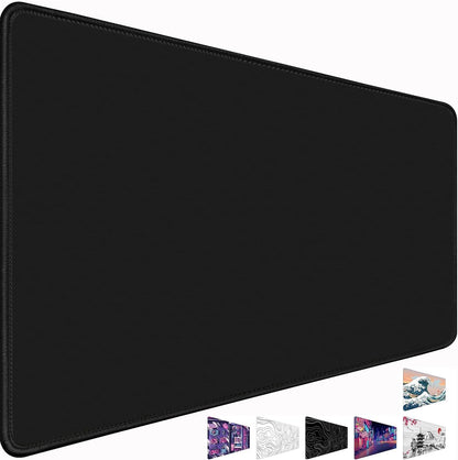 31.5" x 15.7" Waterproof Fabric Desk Pad, Rubber Anti-Slip Base, Stitched Edges No Curling, Fits Laptop Keyboard and Mouse, Smooth Office Mat Large Mouse Pad for Work Game, Black