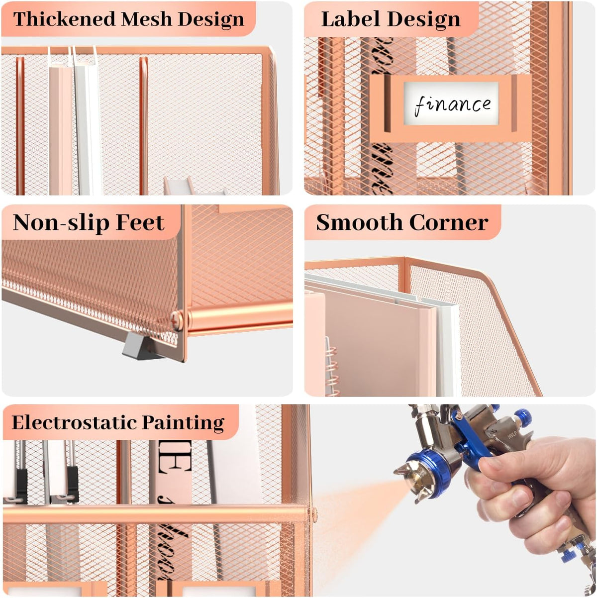 Desk Organizers Metal Desk Magazine File Holder with 5 Vertical Compartments Rack File Organizer for Office Desktop, Classroom, Home Workspace, Black