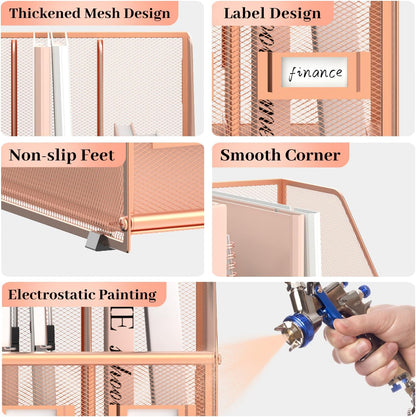 Desk Organizers Metal Desk Magazine File Holder with 5 Vertical Compartments Rack File Organizer for Office Desktop, Classroom, Home Workspace, Black