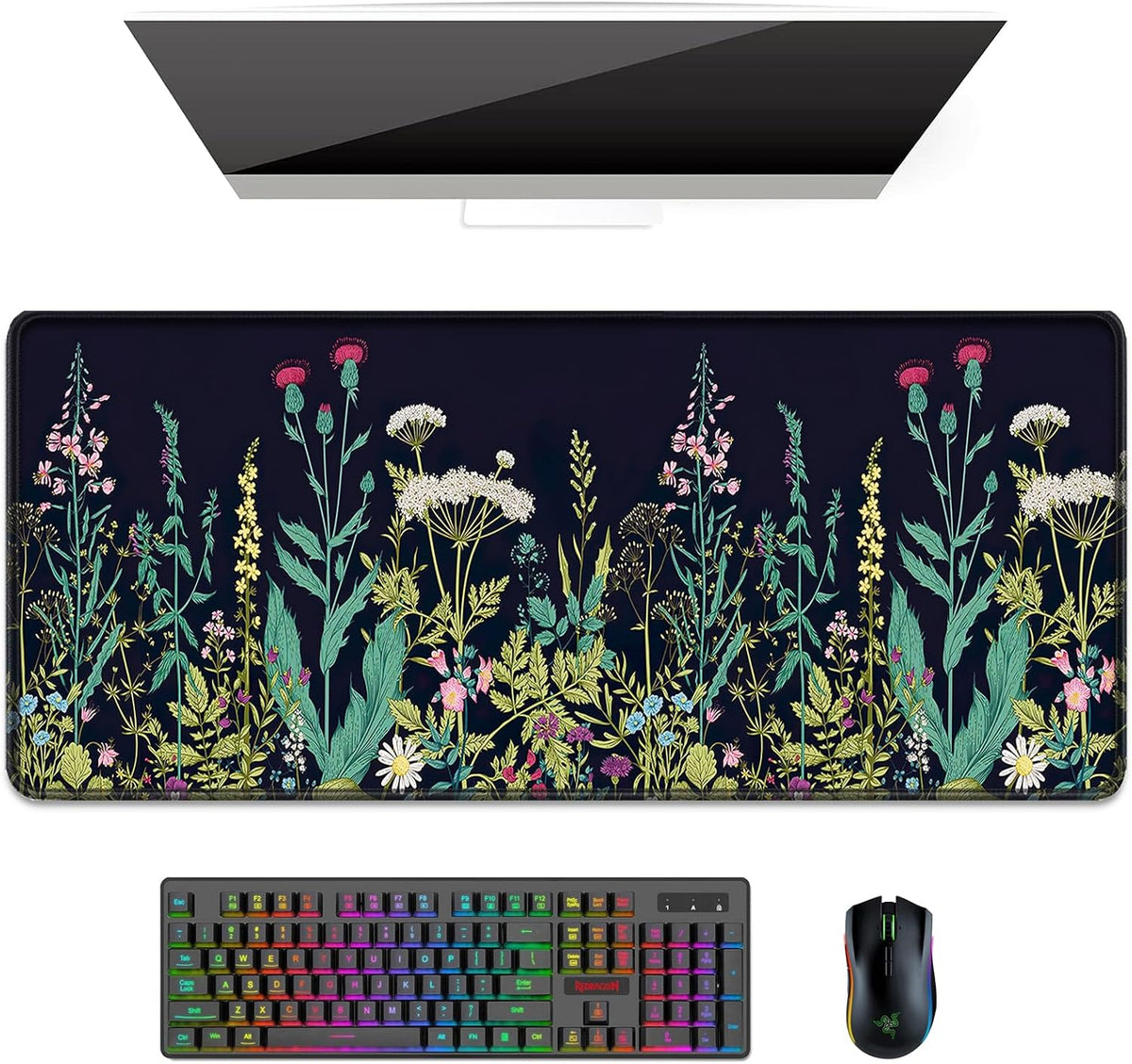 Auhoahsil Desk Mat, Ultra Large Mouse Pad, XXL Gaming Mousepad, Green Tropical Leaves Deskpad, Big Extended Full Size Mouse Pad, Desktop Desk Matt for Keyboard, Laptop & Computer, 35.5 x 15.7 in - Colors A
